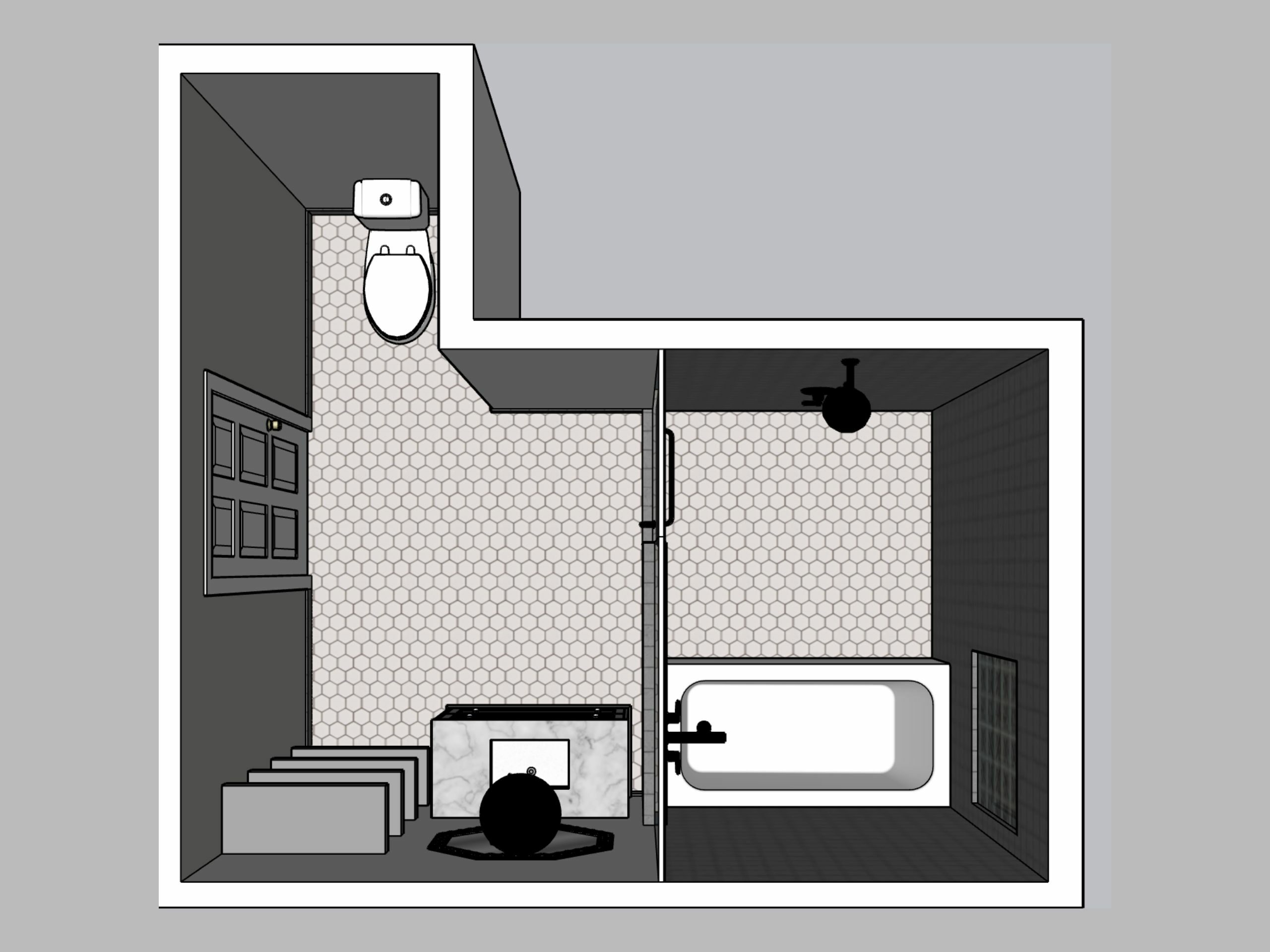 3d rendering of a primary bathroom layout