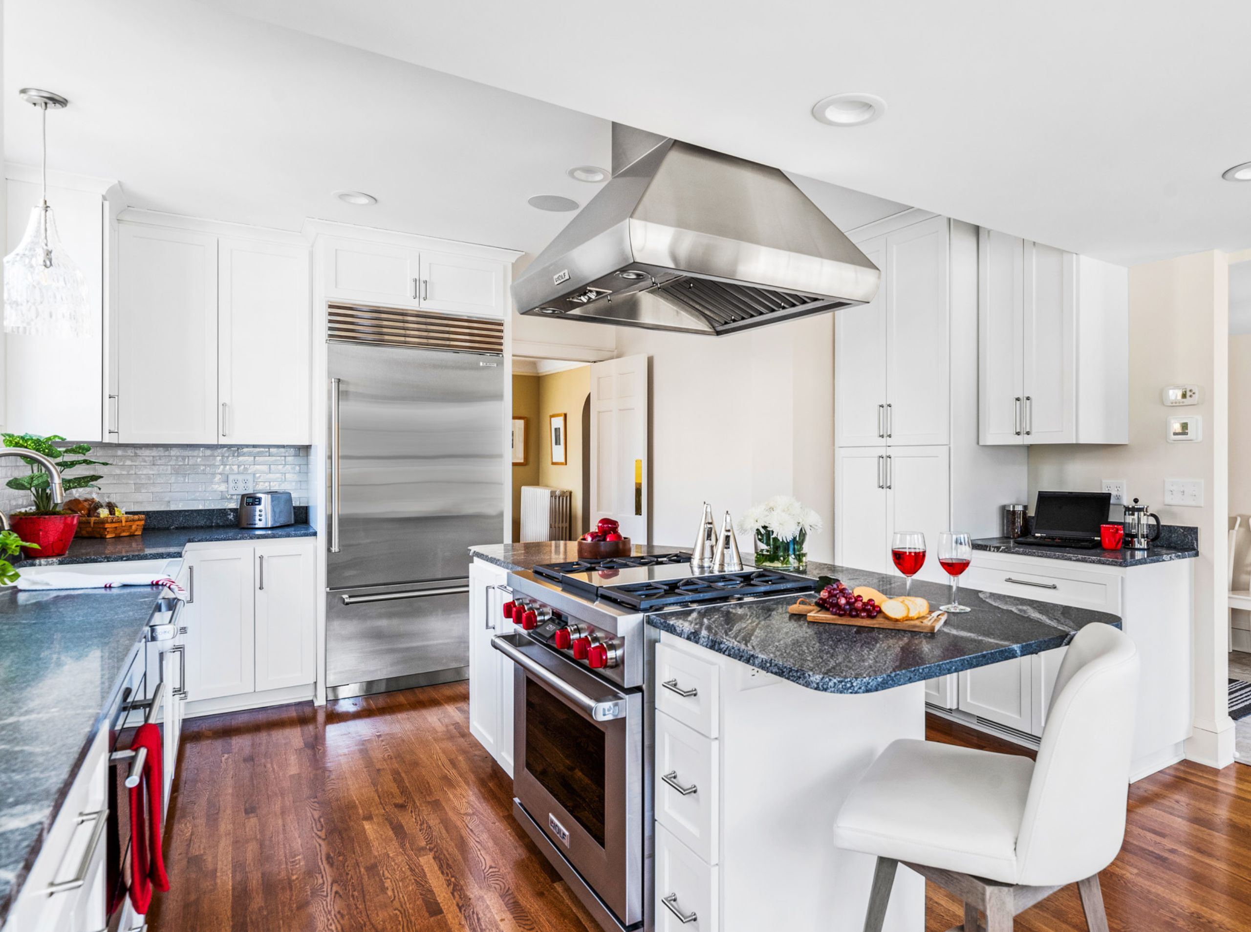 white kitchen with island in Minneapolis
