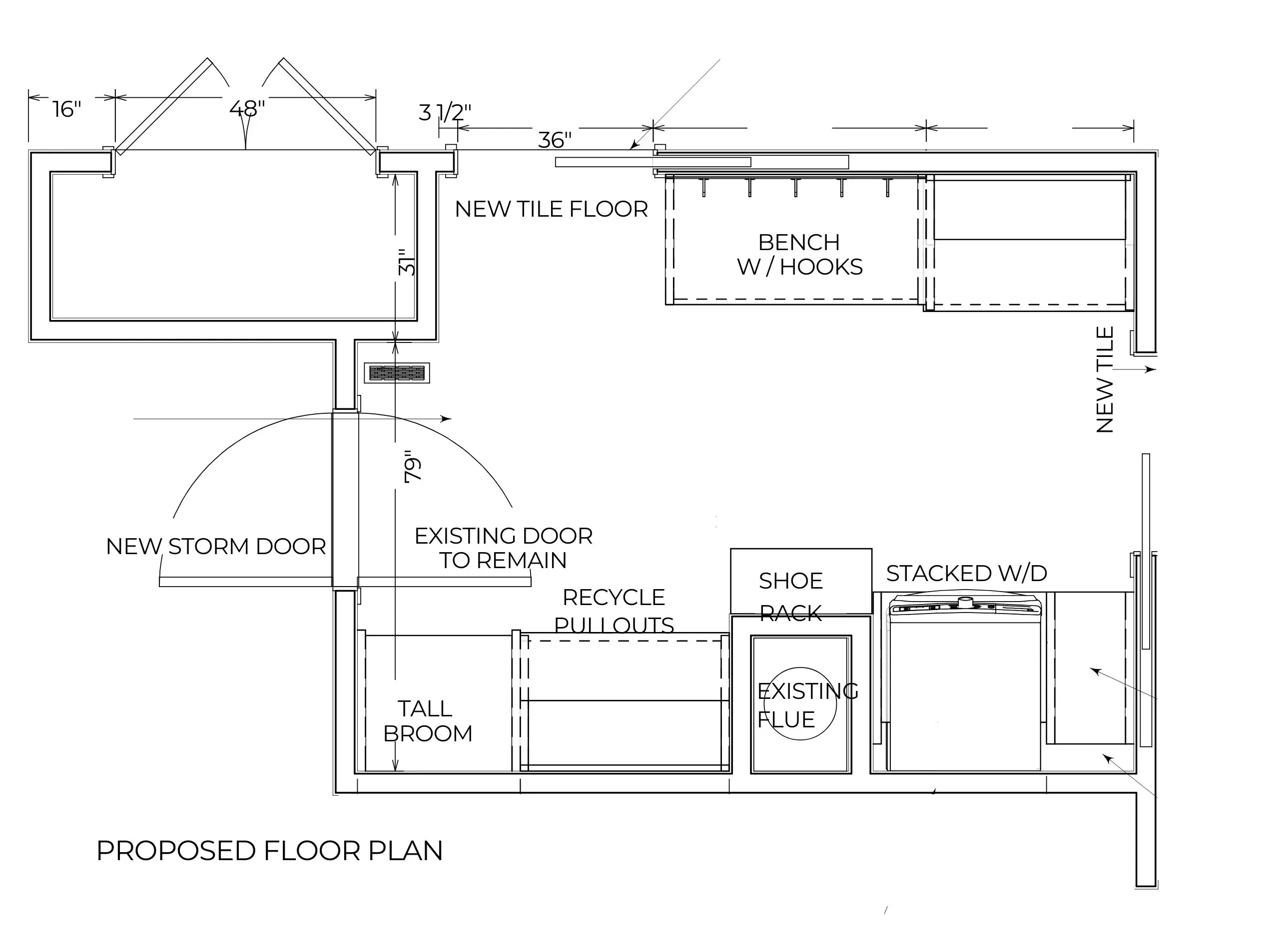 proposed or new floor plan of the laundry room
